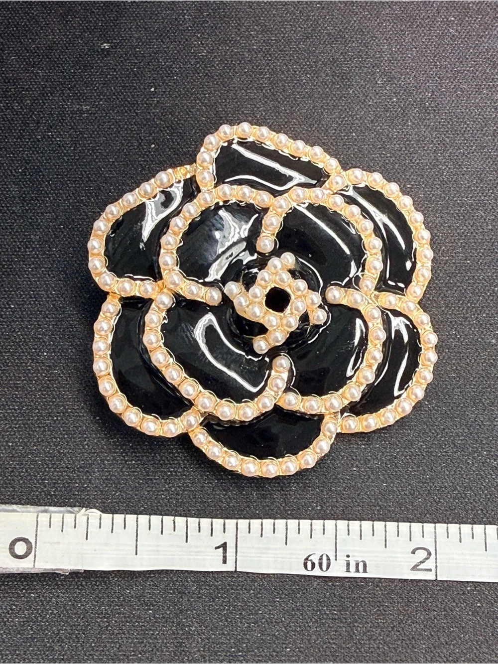 Fashion Jewelry Black and Gold Rhinestone Flower Brooch